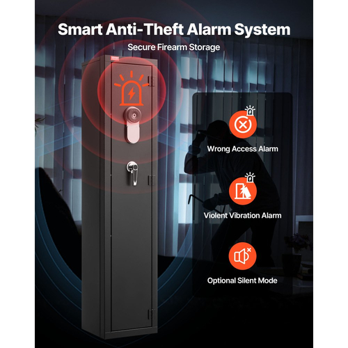 VEVOR Gun Safe, βαρέως τύπου ψυχρής έλασης ατσάλινο πυρίμαχο θάλαμο τυφεκίου με δακτυλικό αποτύπωμα, ψηφιακό πληκτρολόγιο και κλειδί, μεγάλο μακρύ θάλαμο όπλου με γεμιστήρα και LED, ρυθμιζόμενες βάσεις για τυφέκια, πιστόλια, κυνηγετικό όπλο