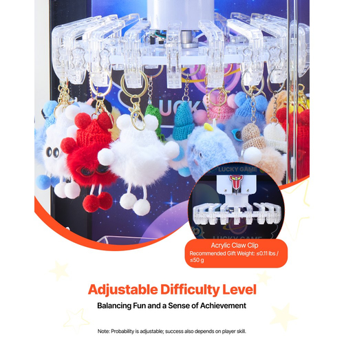 Μηχανή γερανού VEVOR Claw, μεσαίου μεγέθους μηχανή παιχνιδιών arcade με φως και ήχο, ρυθμιζόμενη δυσκολία, ακριβές παιχνίδι καραμελών, διανομέας βραβείων, για επαγγελματικό οικιακό κινηματογράφο, μαύρο μωβ