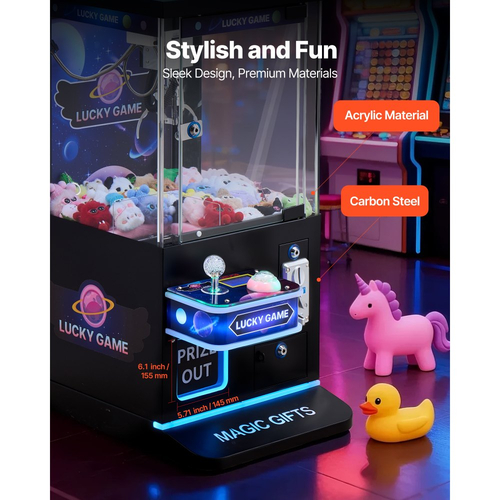 Μηχανή γερανού VEVOR με νύχια, μεσαίου μεγέθους μηχανή παιχνιδιών arcade με νύχι + λαβή διπλής στρώσης, φως & ήχος, παιχνίδι καραμελών, λαβή καραμελών, διανομέας βραβείων, για επαγγελματικό οικιακό κινηματογράφο, μαύρο μωβ