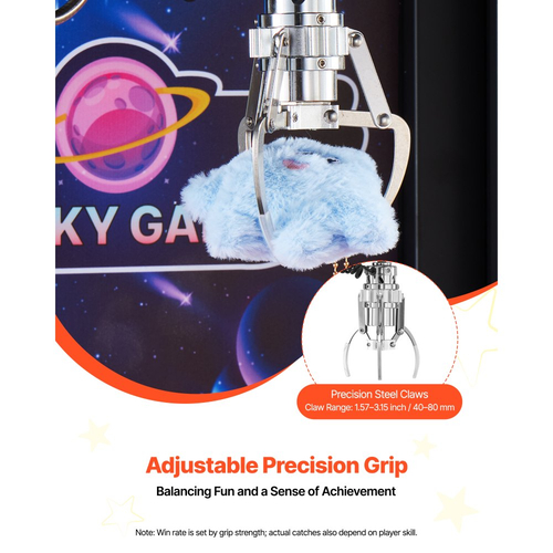 Μηχανή γερανού VEVOR Claw, μεσαίου μεγέθους μηχανή παιχνιδιών Arcade με φως και ήχο, ρυθμιζόμενες ατσάλινες δαγκάνες, ακριβές παιχνίδι καραμελών, διανομέας βραβείων, για επαγγελματικό οικιακό κινηματογράφο, μαύρο μωβ