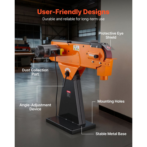 Τριβείο με ιμάντα VEVOR 76mm x 2007 mm, 2100W 900RPM Βιομηχανικής ποιότητας, με ρυθμιζόμενη γωνία 0° - 45° και θύρα συλλογής σκόνης για επαγγελματική ξυλουργική και μεταλλουργία