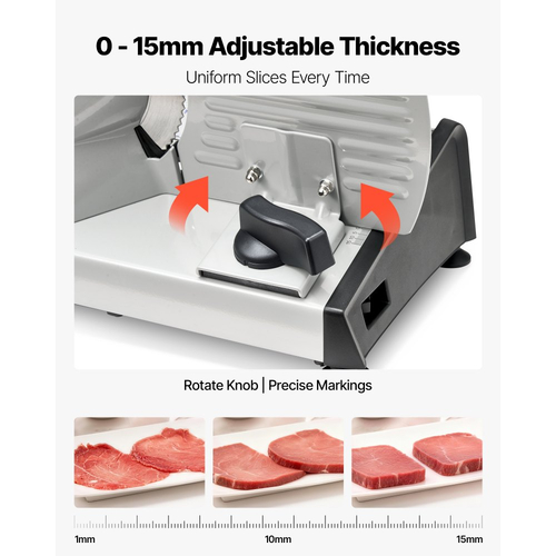 Κόφτης Κρέατος VEVOR, Ηλεκτρικός Κόφτης Κρέατος 200W με Κοφτερή Λεπίδα 190 mm, Οικιακός Κόφτης Κρέατος με Ταχύτητα Κοπής 70-100 Σ.Α.Λ., Ρυθμιζόμενο Πάχος 0-15 mm, για Κατεψυγμένο Κρέας, Ζαμπόν, Μπαγκέτα & Prime Steak