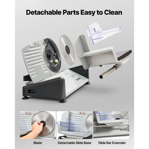 Κόφτης Κρέατος VEVOR, Ηλεκτρικός Κόφτης Κρέατος 200W με Κοφτερή Λεπίδα 190 mm, Οικιακός Κόφτης Κρέατος με Ταχύτητα Κοπής 70-100 Σ.Α.Λ., Ρυθμιζόμενο Πάχος 0-15 mm, για Κατεψυγμένο Κρέας, Ζαμπόν, Μπαγκέτα & Prime Steak