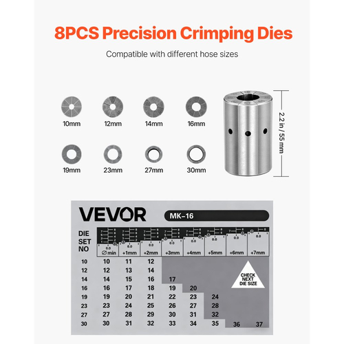 Πρεσαριστής υδραυλικού σωλήνα υψηλής πίεσης VEVOR, χειροκίνητο εργαλείο πρεσαριστού σωλήνα με 8 μήτρες και εύρος πρεσαριστού σωλήνα 6-28 mm, κατάλληλο για σωλήνες λαδιού χαμηλής και υψηλής πίεσης, σωλήνες αερίου/νερού/αυτοκινήτου AC και συνδέσεις καλωδίων