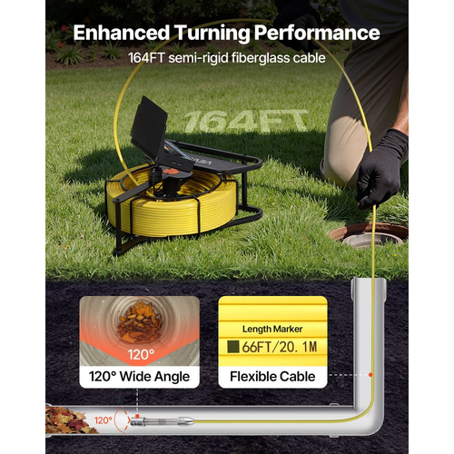 Κάμερα αποχέτευσης VEVOR, κάμερα επιθεώρησης αποχέτευσης 50 μέτρων, αδιάβροχες κάμερες υδραυλικών Snake με φώτα IP68 - 6 ρυθμιζόμενα LED, μπαταρία 4500mAh και κάρτα 16GB για σωλήνες αποχέτευσης