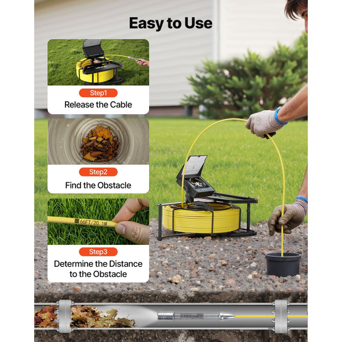 Κάμερα αποχέτευσης VEVOR, κάμερα επιθεώρησης αποχέτευσης 50 μέτρων, αδιάβροχες κάμερες υδραυλικών Snake με φώτα IP68 - 6 ρυθμιζόμενα LED, μπαταρία 4500mAh και κάρτα 16GB για σωλήνες αποχέτευσης