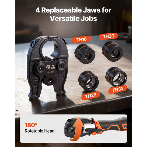 Κιτ ασύρματης πρέσας σωλήνων VEVOR, ηλεκτρικό εργαλείο πρέσας σωλήνων 18V για σωλήνες PEX και αλουμινίου-πλαστικού - με σιαγόνες πρέσας TH16 TH20 TH26 TH32, 2 μπαταρίες 2AH, γρήγορο φορτιστή και θήκη μεταφοράς