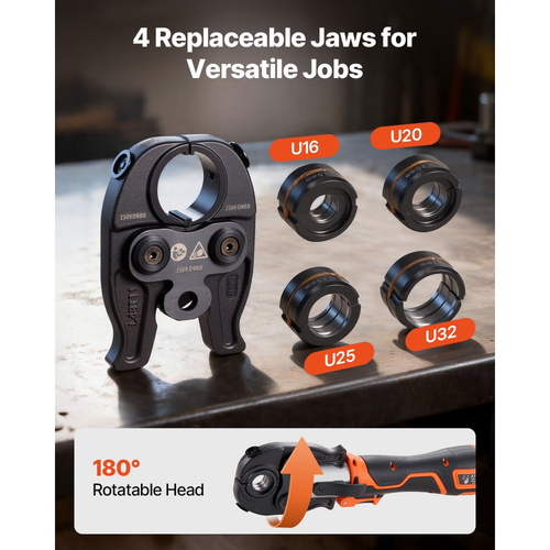 Κιτ ασύρματης πρέσας σωλήνων VEVOR, ηλεκτρικό εργαλείο πρέσας σωλήνων 18V για σωλήνες PEX και αλουμινίου-πλαστικού - με σιαγόνες πρέσας U16, U20, U25, U32, 2 μπαταρίες 2AH, γρήγορο φορτιστή και θήκη μεταφοράς