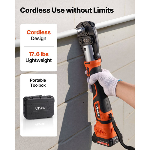 Κιτ ασύρματης πρέσας σωλήνων VEVOR, ηλεκτρικό εργαλείο πρέσας σωλήνων 18V για σωλήνες PEX και αλουμινίου-πλαστικού - με σιαγόνες πρέσας U16, U20, U25, U32, 2 μπαταρίες 2AH, γρήγορο φορτιστή και θήκη μεταφοράς