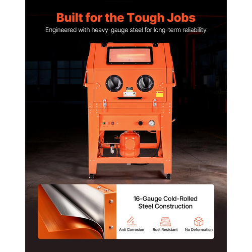 Θάλαμος αμμοβολής VEVOR 927L με δεξαμενή υπό πίεση, βαρέως τύπου χαλύβδινος θάλαμος αμμοβολής σε τροχούς - με χοάνη μέσου 121L και ισχυρό συλλέκτη σκόνης 1200W για επεξεργασία επιφάνειας υπερμεγέθων εξαρτημάτων