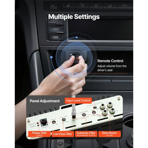 Ενισχυτής αυτοκινήτου VEVOR Monoblock, 400W RMS MAX, σταθερός 1/2/4 Ohm, ενισχυτής αυτοκινήτου κατηγορίας D 1 καναλιού με τηλεχειριστήριο ελέγχου στάθμης Subwoofer, φίλτρο χαμηλών συχνοτήτων, ενίσχυση μπάσων και μετατόπιση φάσης, ρυθμιστή έντασης ήχου