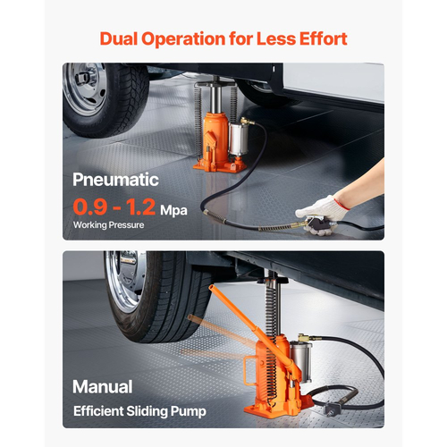 Υδραυλικός γρύλος μπουκαλιών VEVOR Air, χωρητικότητας 20 τόνων (44092 λίβρες), εύρος ανύψωσης 260-495 mm, πνευματικός/χειροκίνητος γρύλος μπουκαλιών βαρέως τύπου με αντλία για SUV, Pickup, φορτηγό, τροχόσπιτο, επισκευή αυτοκινήτου, πορτοκαλί