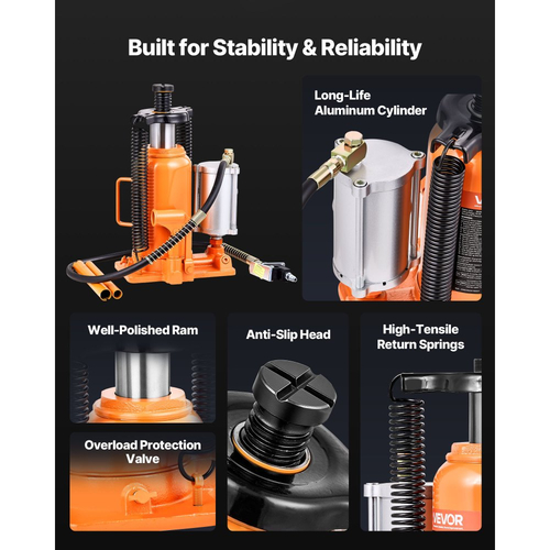 Υδραυλικός γρύλος μπουκαλιών VEVOR Air, χωρητικότητας 20 τόνων (44092 λίβρες), εύρος ανύψωσης 260-495 mm, πνευματικός/χειροκίνητος γρύλος μπουκαλιών βαρέως τύπου με αντλία για SUV, Pickup, φορτηγό, τροχόσπιτο, επισκευή αυτοκινήτου, πορτοκαλί