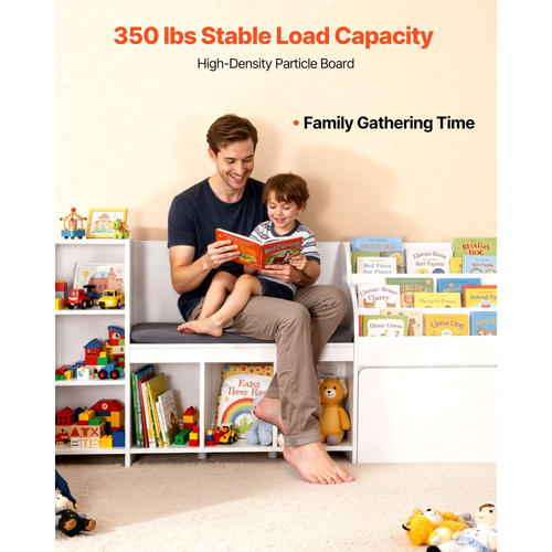 VEVOR Παιδική Γωνιά Ανάγνωσης, Ξύλινος Πάγκος Αποθήκευσης με Πλάτη, Παιδική Βιβλιοθήκη & Οργανωτής Παιχνιδιών, Μεγάλο Σεντούκι Παιχνιδιών για Playroom, Σαλόνι ή Είσοδο, Εύκολη Συναρμολόγηση, 1700 x 400 x 800 mm, Λευκό