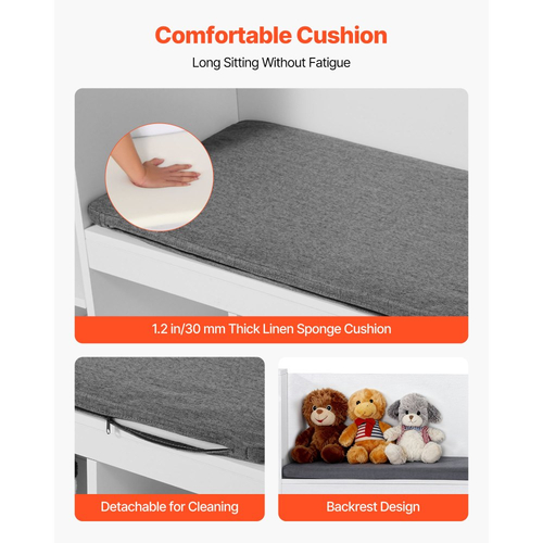 VEVOR Παιδική Γωνιά Ανάγνωσης, Ξύλινος Πάγκος Αποθήκευσης με Πλάτη, Παιδική Βιβλιοθήκη & Οργανωτής Παιχνιδιών, Μεγάλο Σεντούκι Παιχνιδιών για Playroom, Σαλόνι ή Είσοδο, Εύκολη Συναρμολόγηση, 1700 x 400 x 800 mm, Λευκό