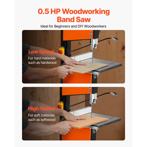 Πριονοκορδέλα VEVOR με βάση, 254 mm, Πριονοκορδέλα δύο ταχυτήτων πάγκου, 373W 1/2 HP, μέγιστο ύψος κοπής 160 mm, τραπέζι από χυτοσίδηρο 335 x 340 mm, με φως εργασίας 360°, μετρητή γωνιακής κλίσης, περίφραξη, πριονοκορδέλα για ξυλουργική