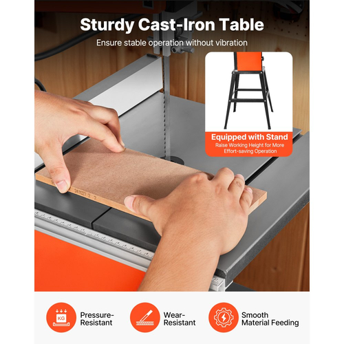 Πριονοκορδέλα VEVOR με βάση, 254 mm, Πριονοκορδέλα δύο ταχυτήτων πάγκου, 373W 1/2 HP, μέγιστο ύψος κοπής 160 mm, τραπέζι από χυτοσίδηρο 335 x 340 mm, με φως εργασίας 360°, μετρητή γωνιακής κλίσης, περίφραξη, πριονοκορδέλα για ξυλουργική
