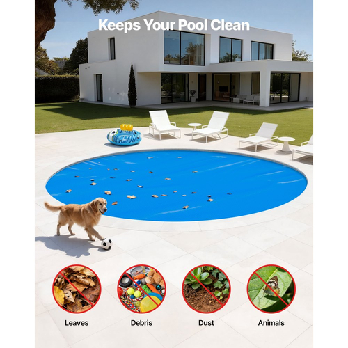 Κάλυμμα πισίνας VEVOR Solar, στρογγυλό κάλυμμα πισίνας με φυσαλίδες 5,49 μ., ηλιακή κουβέρτα πισίνας 12 μιλίων με υλικό φυσαλίδων και PE, απορρόφηση θερμότητας κατά τη διάρκεια της ημέρας, διατήρηση θερμότητας κατά τη διάρκεια της νύχτας, ηλιακά καλύμματα που διατηρούν τη θερμότητα, μπλε