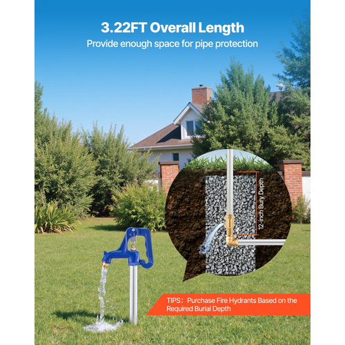 Κρουνός αυλής VEVOR με αντιπαγετική προστασία, βρύση νερού εξωτερικού χώρου 980 mm με βάθος θάψιμο 305 mm, σύνδεση σωλήνα G 3/4" και σύνδεσμος εύκαμπτου σωλήνα, κρουνός χωρίς μόλυβδο για άρδευση κήπου/αγροκτήματος