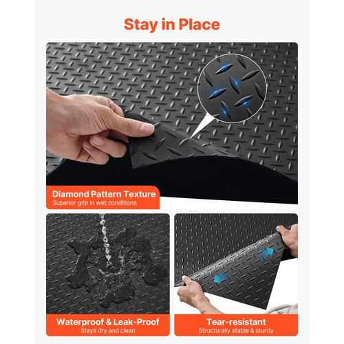 Ρολό δαπέδου γκαράζ VEVOR, Πατάκι δαπέδου γκαράζ 1,22 x 6,1 m, Προστατευτικό πατάκι δαπέδου από καουτσούκ με πλάκα διαμαντιού 3 mm με πάχος, Αντιολισθητικό, Ανθεκτικό στη φθορά, Αδιάβροχο, Εύκολο στον καθαρισμό για αποθήκη, γυμναστήρια, ρυμουλκούμενο, Μαύρο