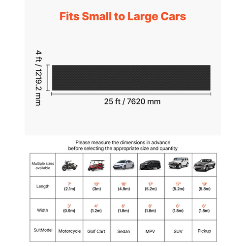 Ρολό δαπέδου γκαράζ VEVOR, Πατάκι δαπέδου γκαράζ 1,22 x 7,62 m, Προστατευτικό πατάκι δαπέδου από καουτσούκ με πλάκα διαμαντιού 3 mm με πάχος, αντιολισθητικό, ανθεκτικό στη φθορά, αδιάβροχο, εύκολο στον καθαρισμό για αποθήκη, γυμναστήρια, ρυμουλκούμενο, μαύρο