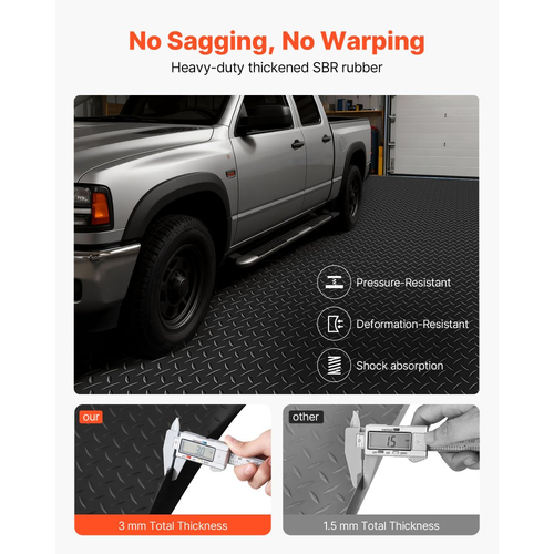 Ρολό δαπέδου γκαράζ VEVOR, Πατάκι δαπέδου γκαράζ 1,22 x 7,62 m, Προστατευτικό πατάκι δαπέδου από καουτσούκ με πλάκα διαμαντιού 3 mm με πάχος, αντιολισθητικό, ανθεκτικό στη φθορά, αδιάβροχο, εύκολο στον καθαρισμό για αποθήκη, γυμναστήρια, ρυμουλκούμενο, μαύρο