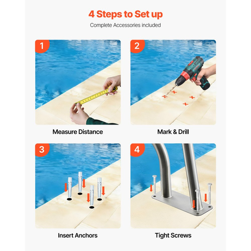 Ράγα πισίνας VEVOR, κουπαστή πισίνας 78,8 x 55,8 cm, χωρητικότητα φορτίου 100kg, βαρέως τύπου κουπαστή πισίνας από ανοξείδωτο χάλυβα 304, αποσπώμενη αντιολισθητική θήκη, πλούσια αξεσουάρ, για πισίνα, υδάτινα πάρκα, κέντρα σπα