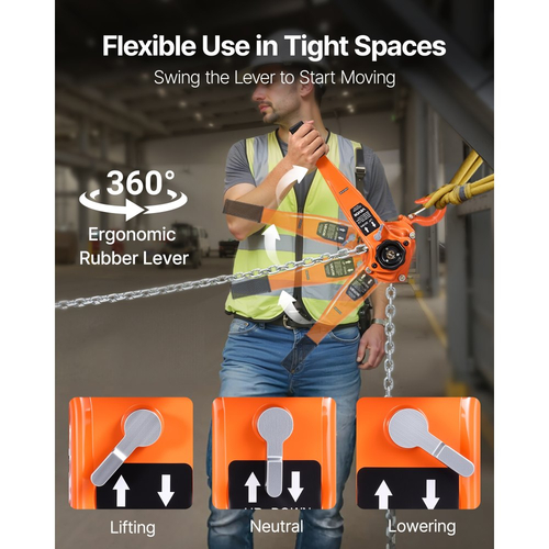 Αλυσίδα χειροκίνητης ανύψωσης με μοχλό VEVOR, χωρητικότητα 1-1/2T 1500KG βαρέως τύπου, αλυσίδα από κράμα χάλυβα G80 ανύψωσης 3M με μηχανικό φρένο διπλής αγκίστρωσης, περιστρεφόμενοι γάντζοι 360°, για αποθήκη και γκαράζ κατασκευών
