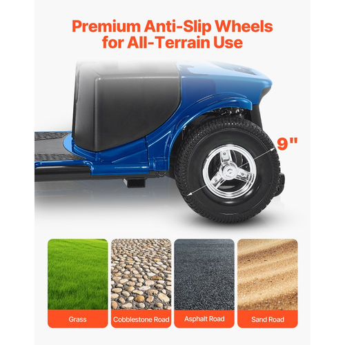 Πτυσσόμενο Σκούτερ Μετακίνησης VEVOR 4 τροχών για ενήλικες και ηλικιωμένους, Ηλεκτρικό Σκούτερ Μετακίνησης με μεγάλη εμβέλεια 25 χλμ., Αναπηρικό αμαξίδιο παντός εδάφους με αντιολισθητικές ρόδες, ικανότητα αναρρίχησης 9° και φόρτωση 120 κιλών