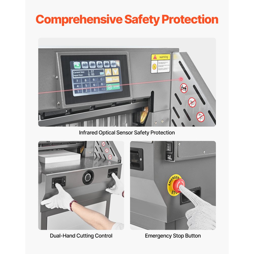 Ηλεκτρικός κόφτης χαρτιού VEVOR, Προγραμματιζόμενο μηχάνημα κοπής χαρτιού μετάλλου, πλάτος κοπής 457 mm, πάχος κοπής 58 mm, ηλεκτρικό υδραυλικό κοπτικό γκιλοτίνας με λειτουργία υπερύθρων και εφεδρική λεπίδα