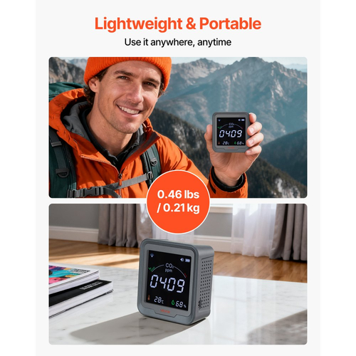Συσκευή παρακολούθησης διοξειδίου του άνθρακα VEVOR, ελεγκτής CO2 με ένδειξη θερμοκρασίας και υγρασίας, καλώδιο αισθητήρα NDIR 4,57 μέτρων, ανιχνευτής διοξειδίου του άνθρακα, αισθητήρας CO2 για εξωτερικούς χώρους, σπίτι, γραφείο, αυτοκίνητο, επιτοίχια χρήση