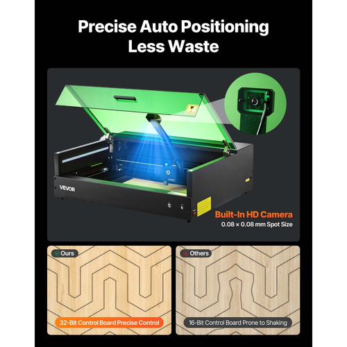 Χαρακτήρας λέιζερ VEVOR, 20W, Μηχανή χάραξης και κοπής λέιζερ με κάμερα περιβλήματος, Κόφτης λέιζερ, 36000 mm/min, Επιφάνεια εργασίας 500 x 320 mm, για ξύλο, δέρμα, γυαλί, χαρτί, ορισμένα μέταλλα, Κλάση 1