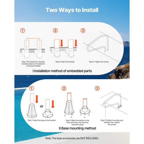 Ράγα πισίνας VEVOR, 122 x 81,3 cm, Ανοξείδωτη κουπαστή πισίνας βαρέως τύπου με δυνατότητα φορτίου 100kg, συγκόλληση χωρίς ραφές, χωνευτή ή βάσης, για πισίνα, υδάτινα πάρκα, κέντρα σπα