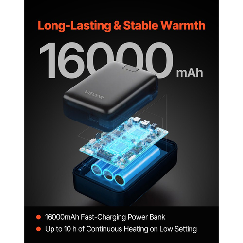 Θερμαινόμενο μπουφάν VEVOR από φλις για άνδρες, θερμαινόμενο φούτερ με επαναφορτιζόμενο τροφοδοτικό 7.4V 16000mAh, 6 ζώνες θέρμανσης, 3 επίπεδα θερμοκρασίας, ζεστασιά 3 ώρες/6 ώρες/10 ώρες, για χειμερινή κατασκήνωση σε εξωτερικούς χώρους, μαύρο