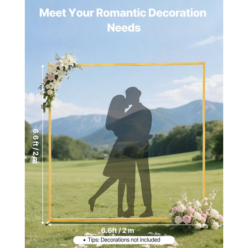 Βάση Αψίδας VEVOR, 2 x 2 μ., Σταθερή Δομή, Εύκολη Συναρμολόγηση, Τετράγωνη Χρυσή Μεταλλική Βάση Αψίδας για Γάμο, Πάρτι Γενεθλίων, Αποφοίτηση, Διακόσμηση Εορτών και Τελετών