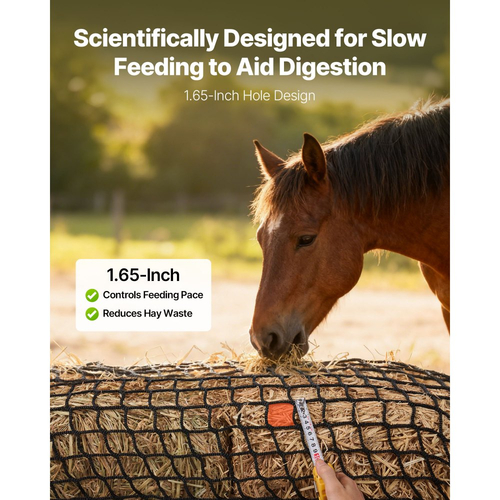 Δίχτυ σανού στρογγυλής μπάλας VEVOR, 1,8 x 1,8 x 1,8 m, τρύπες 42 x 42 mm, υλικό PE, σχεδιασμός χωρίς κόμπους, με φερμουάρ, μεταφορά βελόνας, σπάγκο επισκευής και τσάντα αποθήκευσης, δίχτυ στρογγυλής μπάλας αργής τροφοδοσίας για άλογα