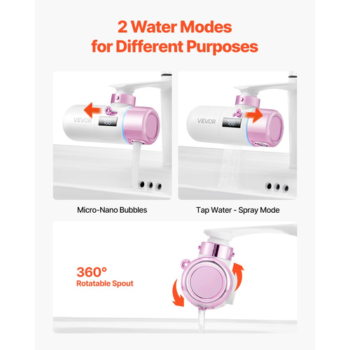 Φίλτρο νερού VEVOR Skincare, Φίλτρα νερού για τοποθέτηση σε βρύση με Micro-nano φυσαλίδα για το δέρμα, Καθαριστής βρύσης, Αφαιρεί το χλώριο με 1 φίλτρο, για βρύσες κουζίνας και μπάνιου, Ροζ + Χρυσό