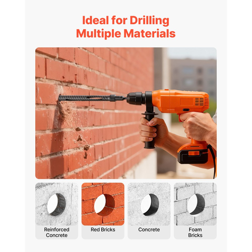 Τρυπάνι VEVOR Core, Διάμετρος 25 mm, Βάθος τρυπήματος 241 mm, Εσωτερικό σπείρωμα M16, Διαμαντένιο τρυπάνι ξηρής διάτρησης με 3 προσαρμογείς, Πιλοτικό τρυπάνι και εξαγωνικό κλειδί, για οπλισμένο σκυρόδεμα, κόκκινα τούβλα και τοιχοποιία