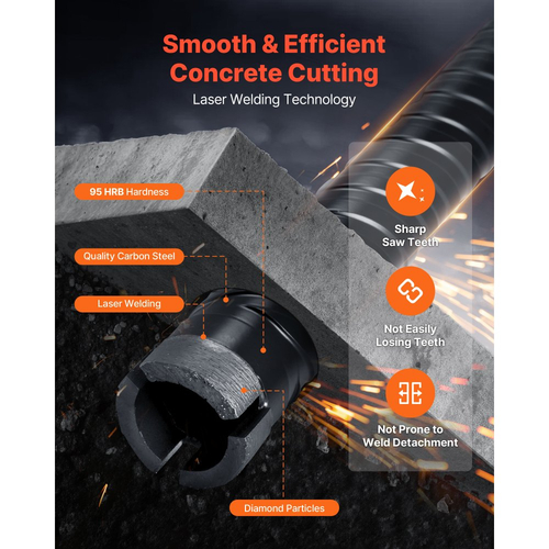 Τρυπάνι VEVOR Core, Διάμετρος 25 mm, Βάθος τρυπήματος 241 mm, Εσωτερικό σπείρωμα M16, Διαμαντένιο τρυπάνι ξηρής διάτρησης με 3 προσαρμογείς, Πιλοτικό τρυπάνι και εξαγωνικό κλειδί, για οπλισμένο σκυρόδεμα, κόκκινα τούβλα και τοιχοποιία