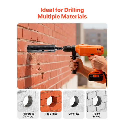 Τρυπάνι VEVOR Core, Διάμετρος 64 mm, Βάθος τρυπήματος 241 mm, Εσωτερικό σπείρωμα M16, Διαμαντένιο τρυπάνι ξηρής διάτρησης με 3 προσαρμογείς, Πιλοτικό τρυπάνι και Εξαγωνικό κλειδί, για οπλισμένο σκυρόδεμα, κόκκινα τούβλα και τοιχοποιία