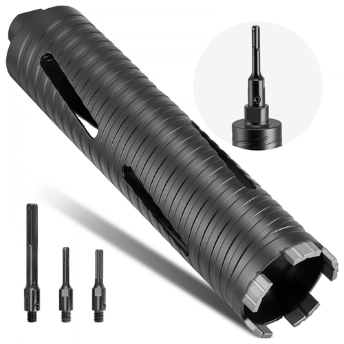 Τρυπάνι VEVOR Core, Διάμετρος 64 mm, Βάθος τρυπήματος 241 mm, Εσωτερικό σπείρωμα M16, Διαμαντένιο τρυπάνι ξηρής διάτρησης με 3 προσαρμογείς, Πιλοτικό τρυπάνι και Εξαγωνικό κλειδί, για οπλισμένο σκυρόδεμα, κόκκινα τούβλα και τοιχοποιία