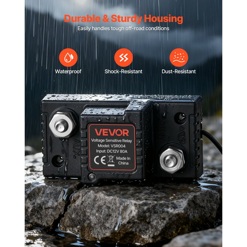 Κιτ διπλής απομόνωσης μπαταρίας VEVOR, 12V 80 Amp, χειροκίνητο και αυτόματο ρελέ VSR ευαίσθητο στην τάση με βολτόμετρο, οθόνη LCD, έξυπνος απομονωτής μπαταρίας, συμβατό με μπαταρίες μολύβδου-οξέος, για UTV, ATV