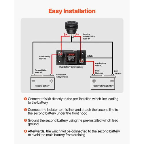 Κιτ διπλής απομόνωσης μπαταρίας VEVOR, 12V 80 Amp, χειροκίνητο και αυτόματο ρελέ VSR ευαίσθητο στην τάση με βολτόμετρο, οθόνη LCD, έξυπνος απομονωτής μπαταρίας, συμβατό με μπαταρίες μολύβδου-οξέος, για UTV, ATV