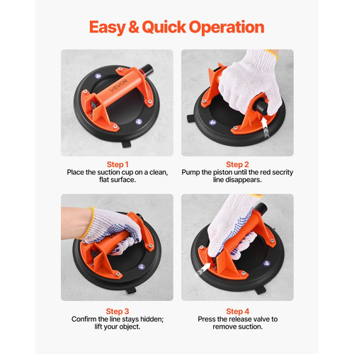 Βεντούζα κενού VEVOR, Ανυψωτήρας τζαμιών κενού 203 mm με λαβή ABS, Μέγιστη ικανότητα ανύψωσης 180 kg Εργαλείο βεντούζας πλακιδίων με θήκη μεταφοράς για ανύψωση μεγάλων πλακιδίων, γρανίτη, γυψοσανίδας, παραθύρων (1 συσκευασία)