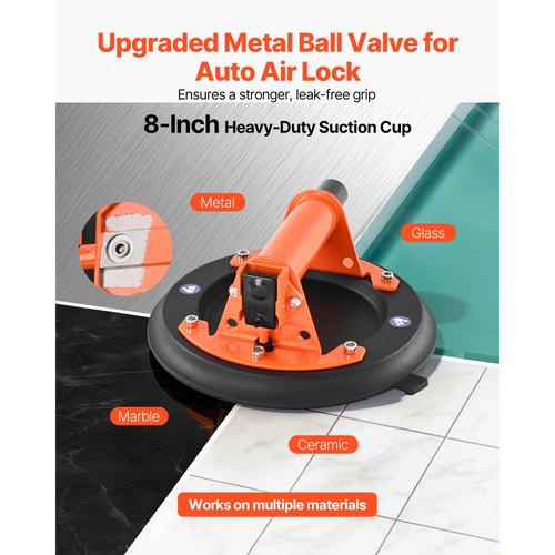 Βεντούζα κενού VEVOR, Ανυψωτήρας τζαμιών κενού 203 mm με μεταλλική λαβή, Μέγιστη ικανότητα ανύψωσης 195 kg Εργαλείο βεντούζας πλακιδίων με θήκη μεταφοράς για ανύψωση μεγάλων πλακιδίων, γρανίτη, γυψοσανίδας, παραθύρων (2 τεμάχια)