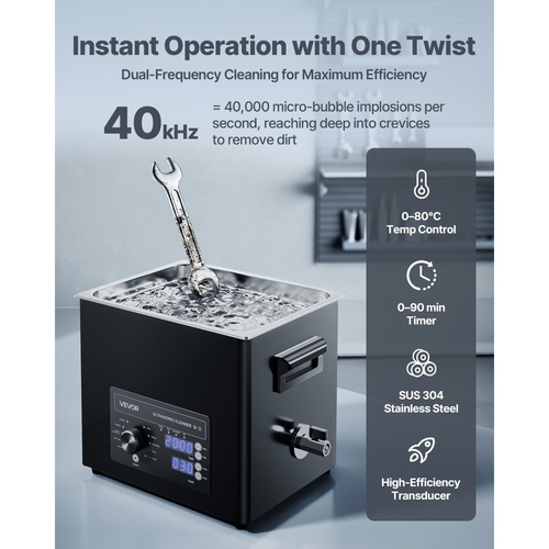 VEVOR 10L Υπερήχων Καθαριστικό, Επαγγελματικό Υπερήχων Καθαριστικό με Κουμπί Χειρισμού, Ανοξείδωτο Μηχανή Καθαρισμού με Καλάθι και Μπάλα Καθαρισμού, για Ρολόγια, Ξυράφια, Κοσμήματα, Νομίσματα και Άλλα