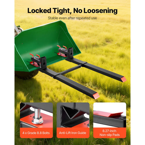 Πιρούνια παλετών VEVOR, πιρούνια παλετών με σφιγκτήρα 1814 kg, πιρούνι τρακτέρ βαρέως τύπου συνολικού μήκους 149 cm με ρυθμιζόμενη ράβδο σταθεροποίησης για εξαρτήματα τρακτέρ, κάδο φορτωτή και σύστημα διεύθυνσης ολίσθησης, μαύρο