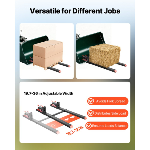 Πιρούνια παλετών VEVOR, πιρούνια παλετών με σφιγκτήρα 1814 kg, πιρούνι τρακτέρ βαρέως τύπου συνολικού μήκους 149 cm με ρυθμιζόμενη ράβδο σταθεροποίησης για εξαρτήματα τρακτέρ, κάδο φορτωτή και σύστημα διεύθυνσης ολίσθησης, μαύρο