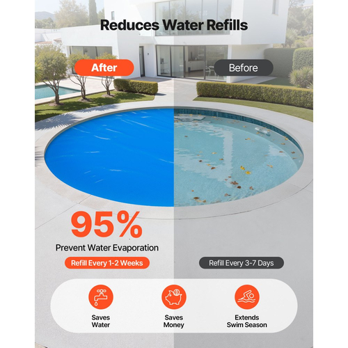 Κάλυμμα πισίνας VEVOR Solar, στρογγυλό κάλυμμα πισίνας με φυσαλίδες 7,32 m, ηλιακή κουβέρτα πισίνας 12 Mil με υλικό φυσαλίδων και PE, απορρόφηση θερμότητας ημέρας, διατήρηση θερμότητας νύχτας, ηλιακά καλύμματα διατήρησης θερμότητας, μπλε