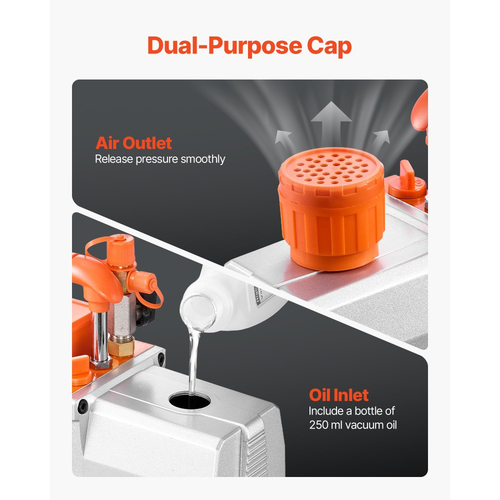 Αντλία κενού VEVOR, 7 CFM 198 L/min, Διβάθμια αντλία κενού AC με περιστροφικό πτερύγιο HVAC, για R134a R22 R410a R1234YF R32, 4πολικός κινητήρας, για συντήρηση κλιματιστικών αυτοκινήτων, απαέρωση ρητίνης, περιλαμβάνεται λάδι